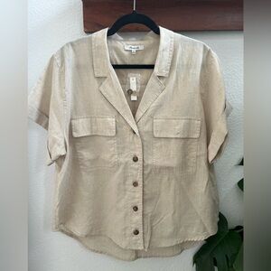 NWT Madewell Women’s Tan Button-Up Linen Top